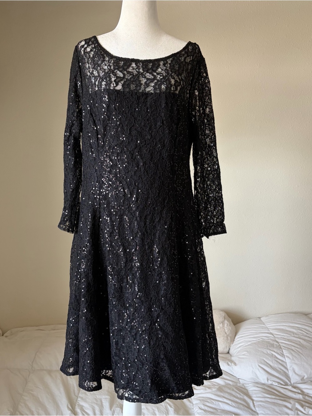 SLNY Black Lace Long-Sleeve A-Line Dress